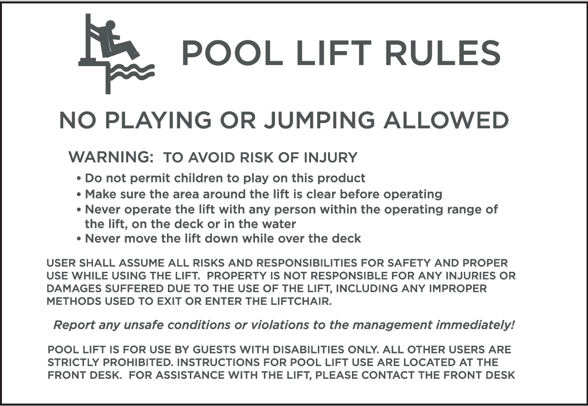 Pool Lift Rules Sign